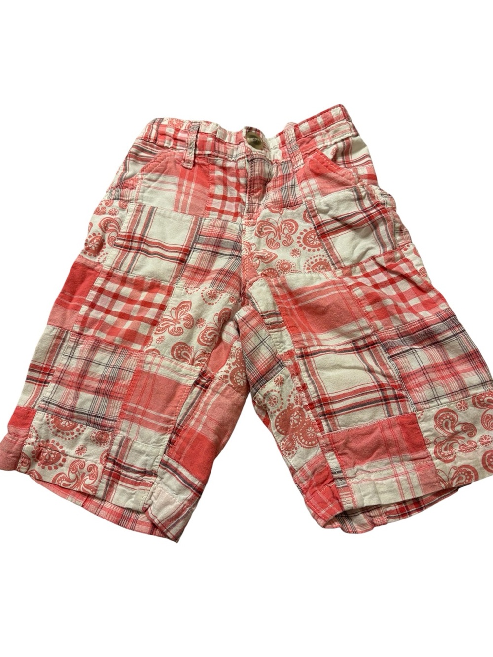 Old Navy Coral and White Patchwork Plaid Kids Shorts